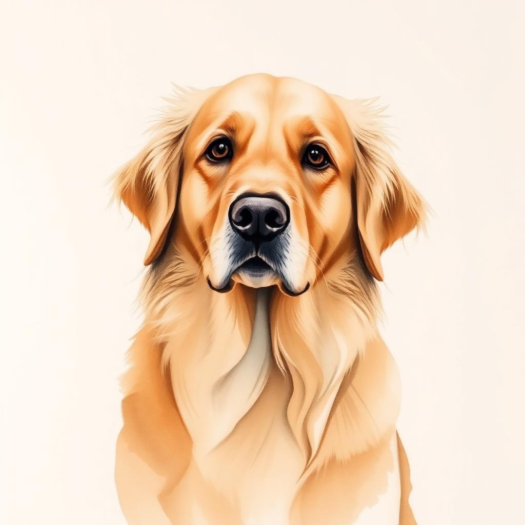 Watercolour artwork of the same golden retriever